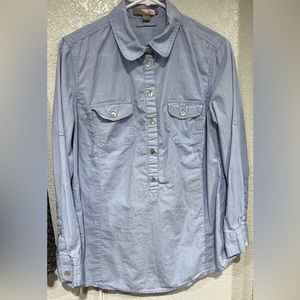 Long sleeve light weight jean blue , half button